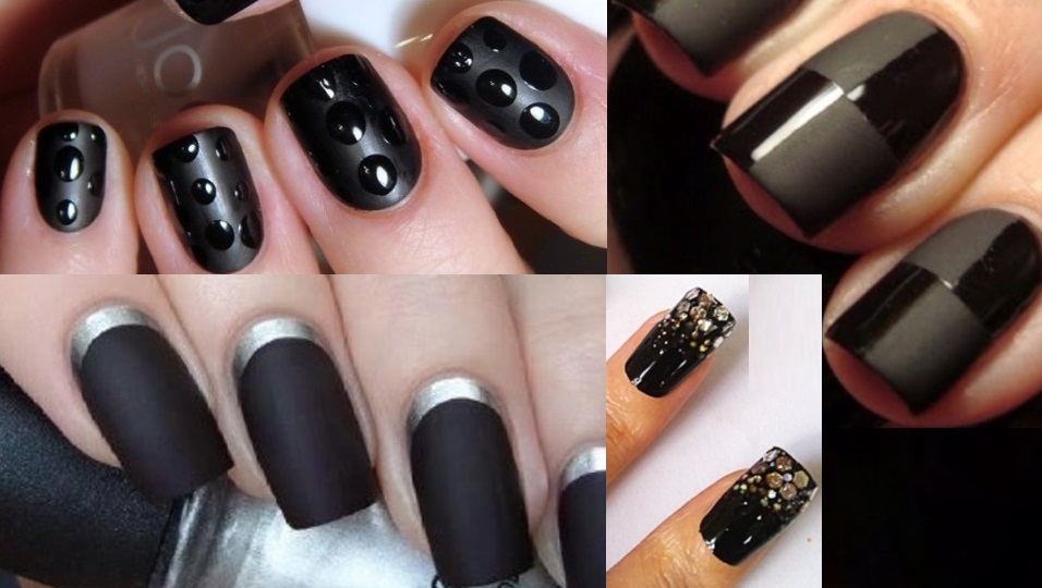 Черный дизайн маникюра ногтей, новинки черного цвета, с модными ногтями гель-лаком, френч в черных тонах с блестками 2021