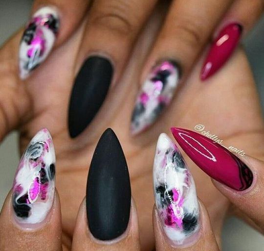 Черно-розовые ногти, красивый дизайн 2021