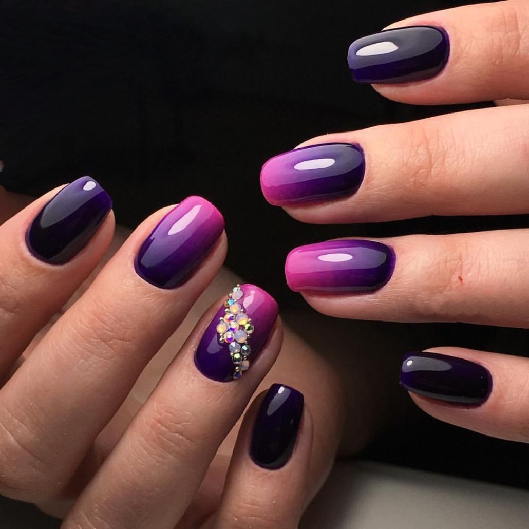 Фиолетовые осенние ногти, шеллак 2020
