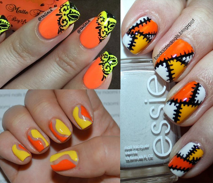 Оранжевые ногти, дизайн маникюра, модный с оранжевыми рисунками 2021