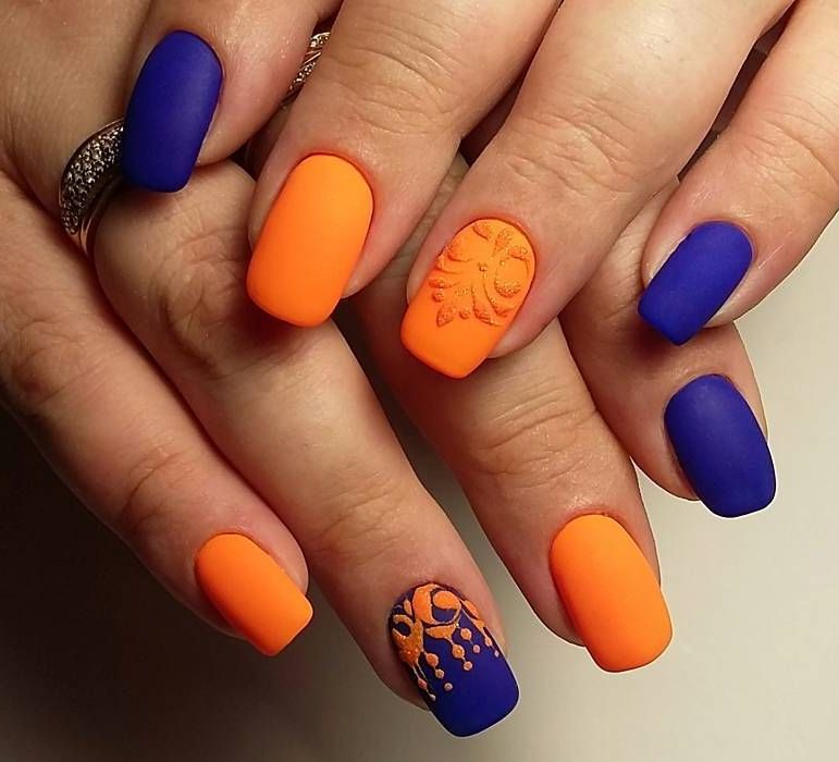 Оранжевые ногти, дизайн стиля, мода 2020