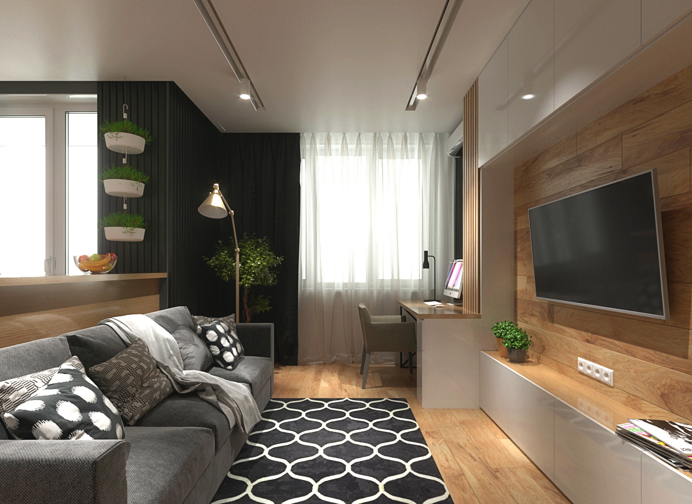Современный интерьер-дизайн однокомнатной квартиры
