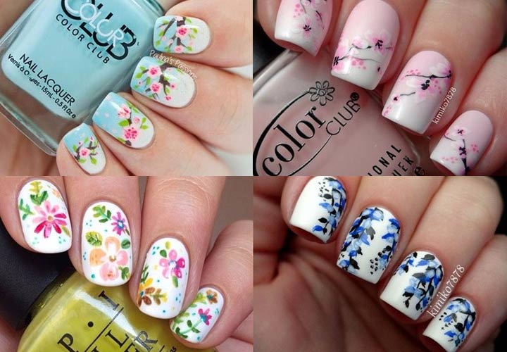 Цветочный маникюр с нежными ногтями, цветной с цветами 2021