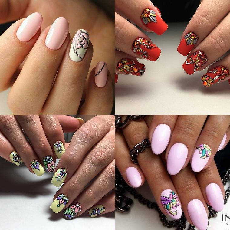 Цветочный маникюр с шикарными ногтями, цветной 2024