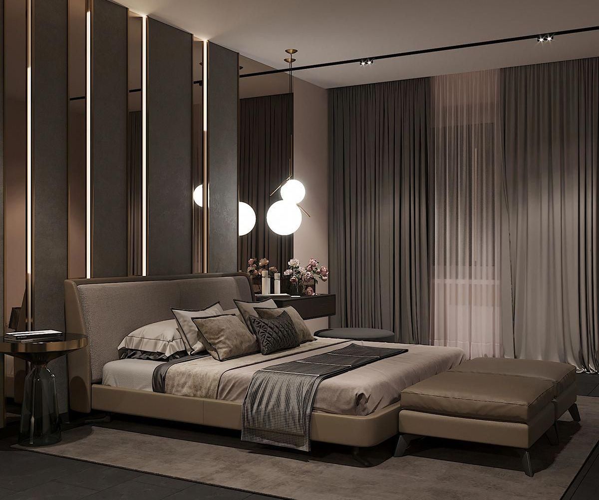 Интерьер-дизайн комнаты-спальни, модный стиль