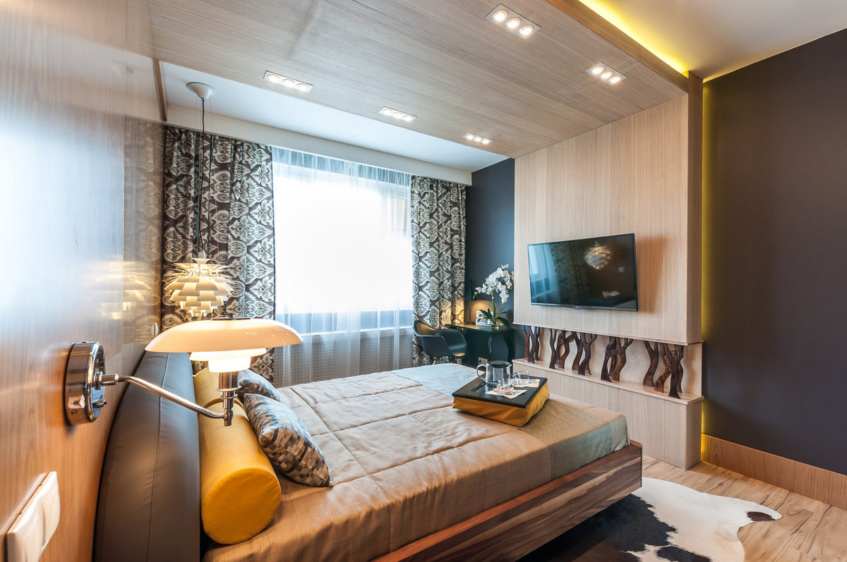 Интерьер-дизайн спальни 18 кв. метра, модный стиль комнаты