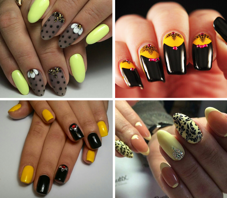 Желтые ногти, модный дизайн желтого цвета маникюра весна, лето, зима, осень 2020