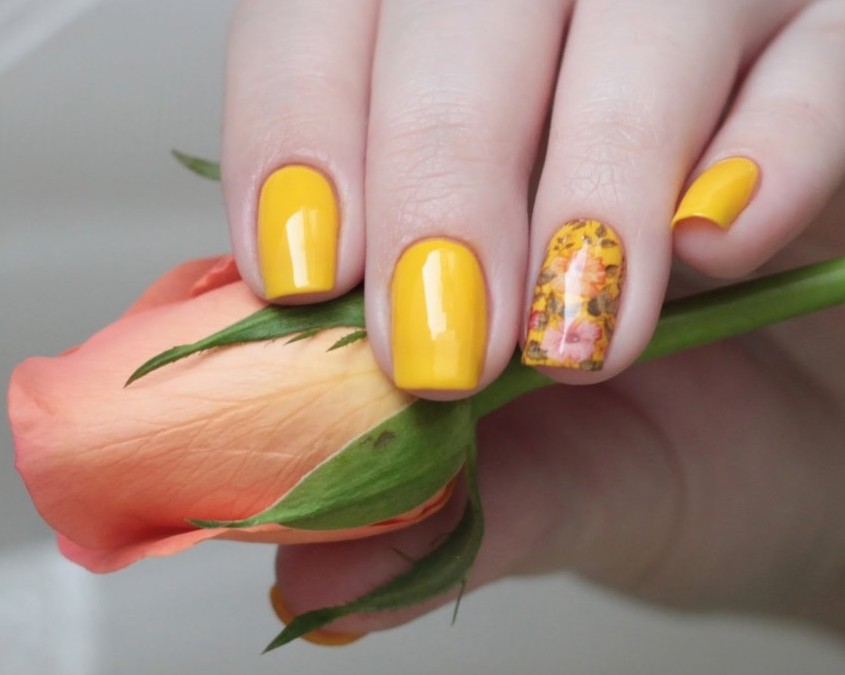 Желтый маникюр весны, цветные жёлтые ногти, дизайн весны 2021