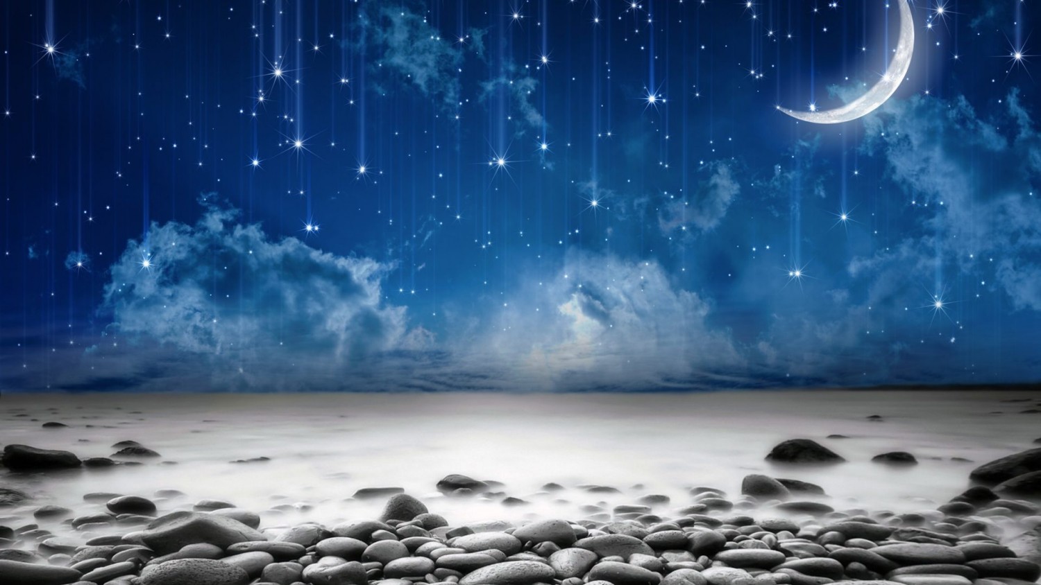 Ночь море Луна звезды