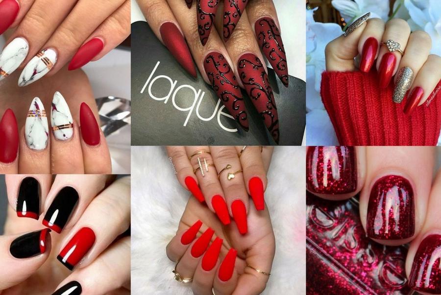 Красные ногти, модный дизайн красного цвета маникюра весна, лето, зима, осень 2020