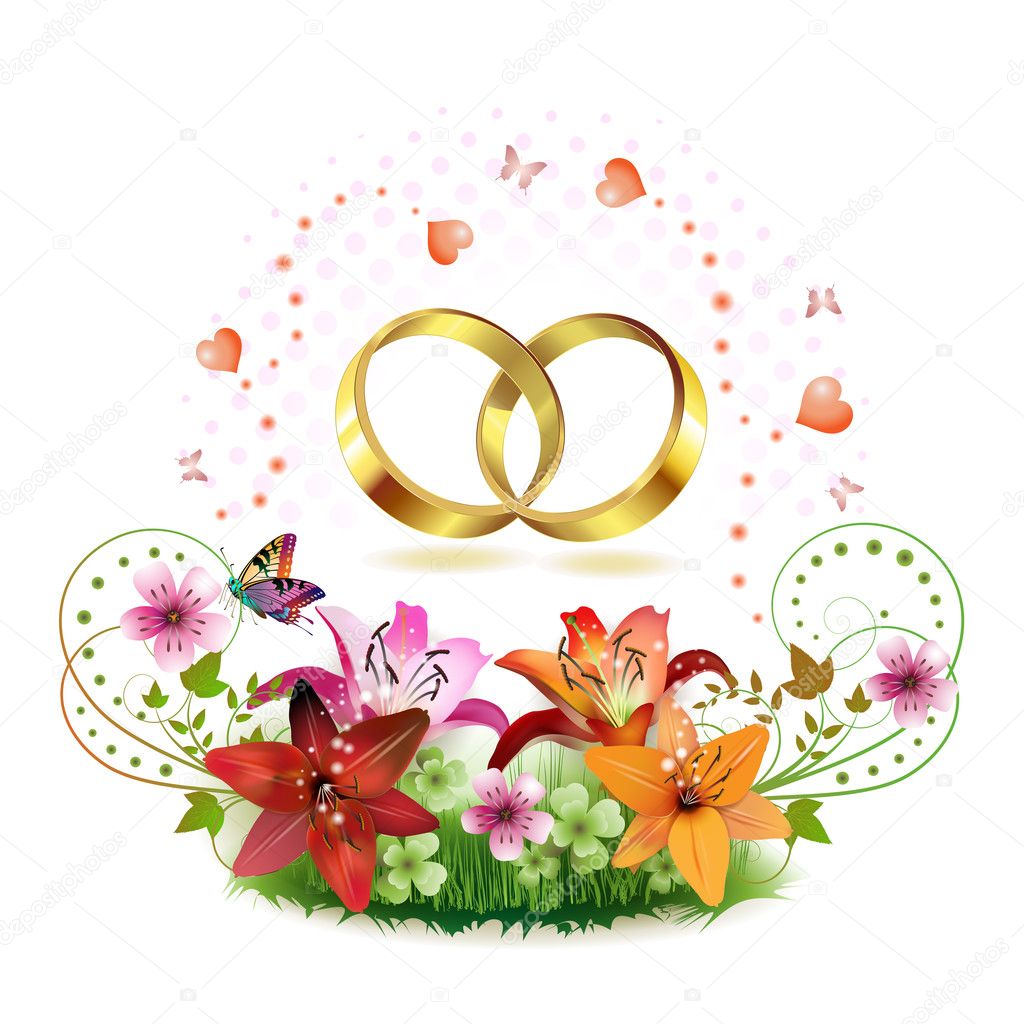 Свадебные кольца с цветами вектор